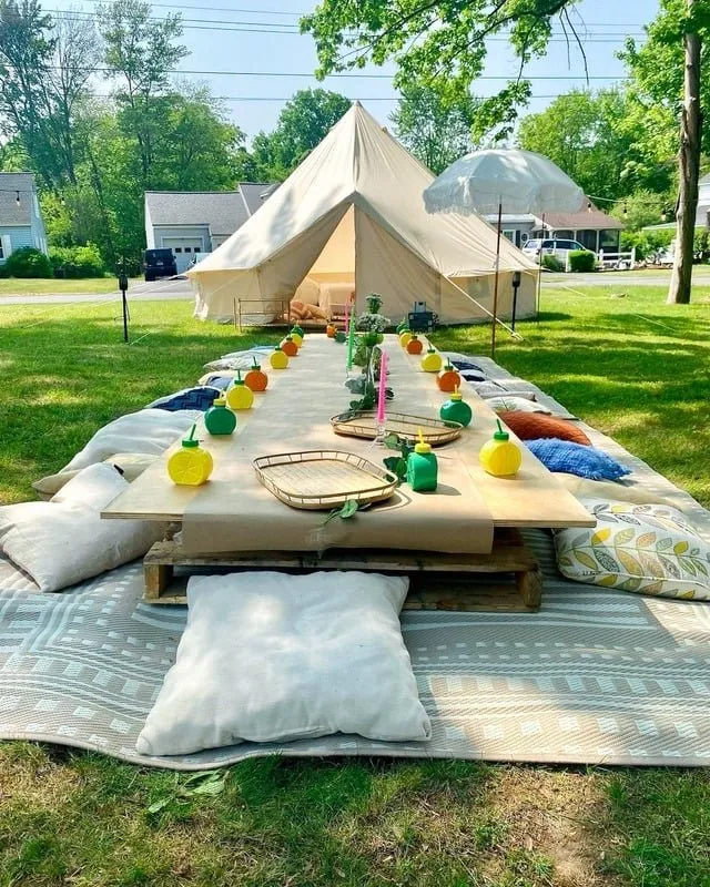 Premium 10x10 Boho Tent setup for an outdoor garden party in Albany