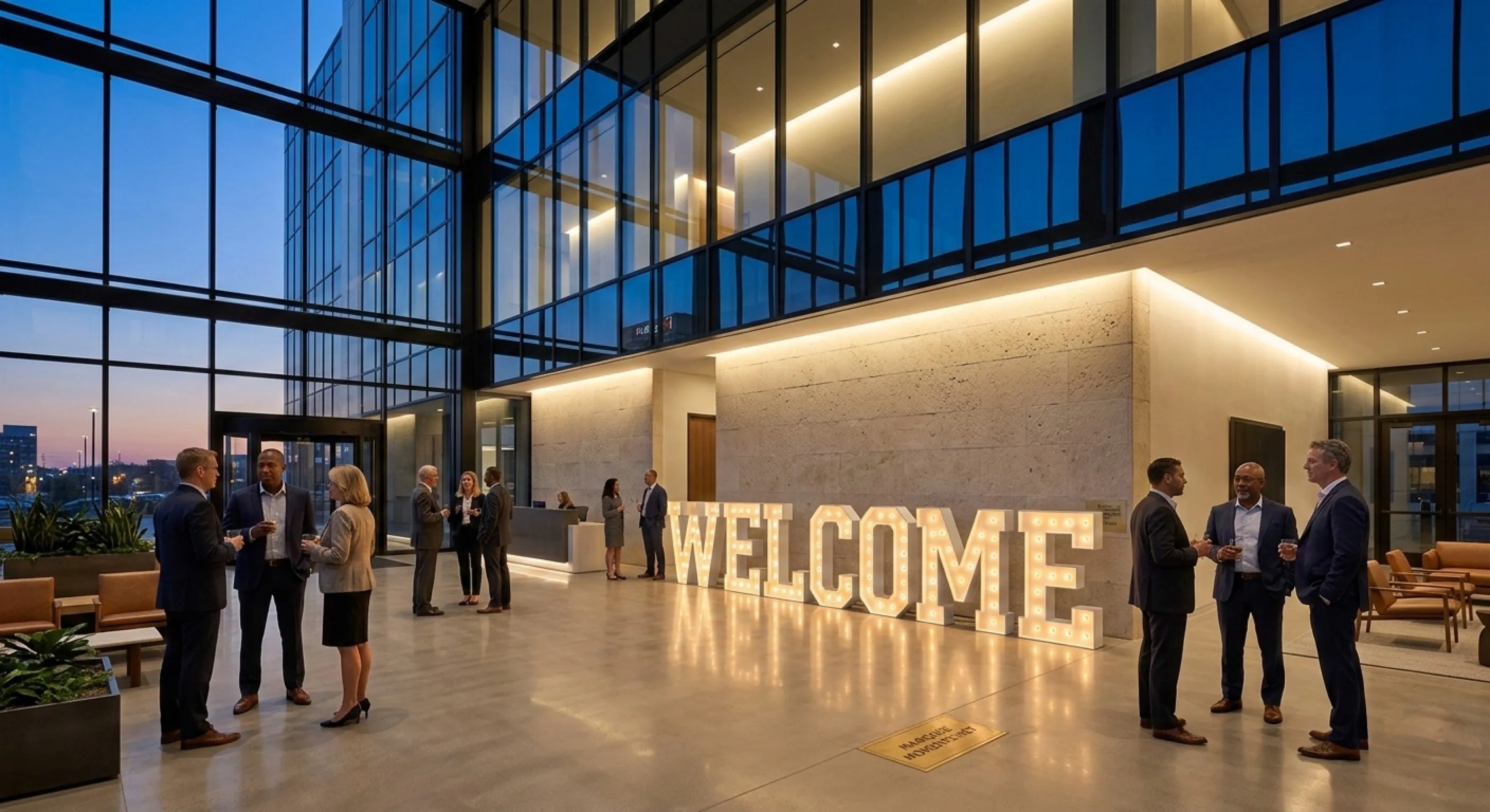 Giant light-up letters used for corporate branding and grand opening events